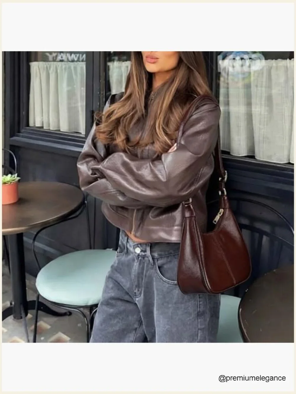 Vegan Leather Crescent Hobo Crossbody Bag with Adjustable Strap